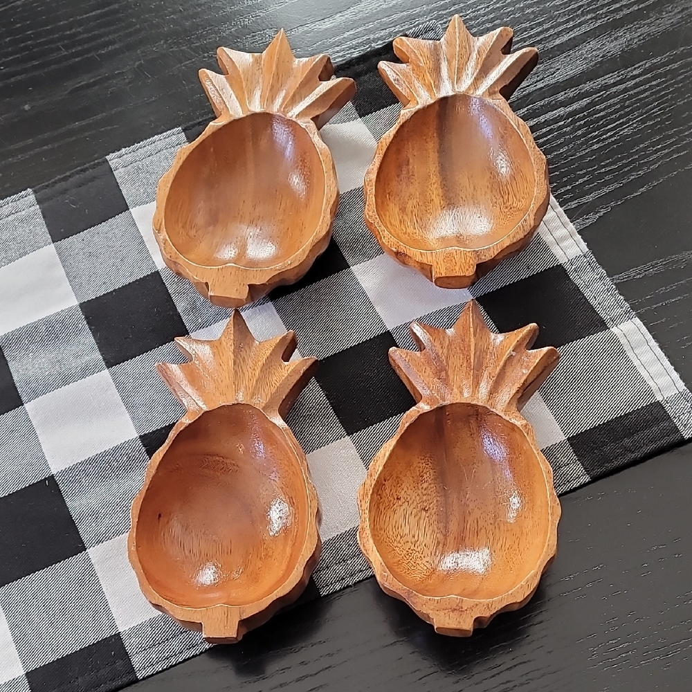 Vintage MCM Pineapple Wood Candy/Nut Serving Bowls